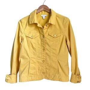 Vtg Charter Club Yellow Denim Jacket Women Medium Stretch Button Front